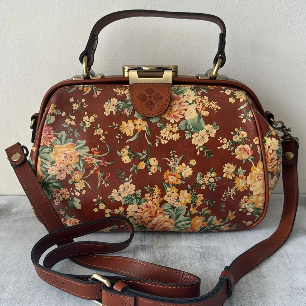 Patricia Nash Gracchi Frame Leather Botanical Vintage Garden Handbag Xbody